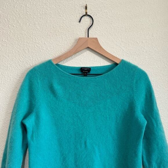Talbots Pure Cashmere Sweater Sz Large Petite Turquoise Pullover Soft Minimal - Picture 2 of 7